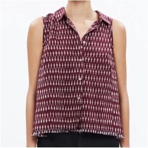 MADEWELL IKAT RAW HEM BUTTON DOWN SLEEVELESS TANK TOP Boho Preppy Size L